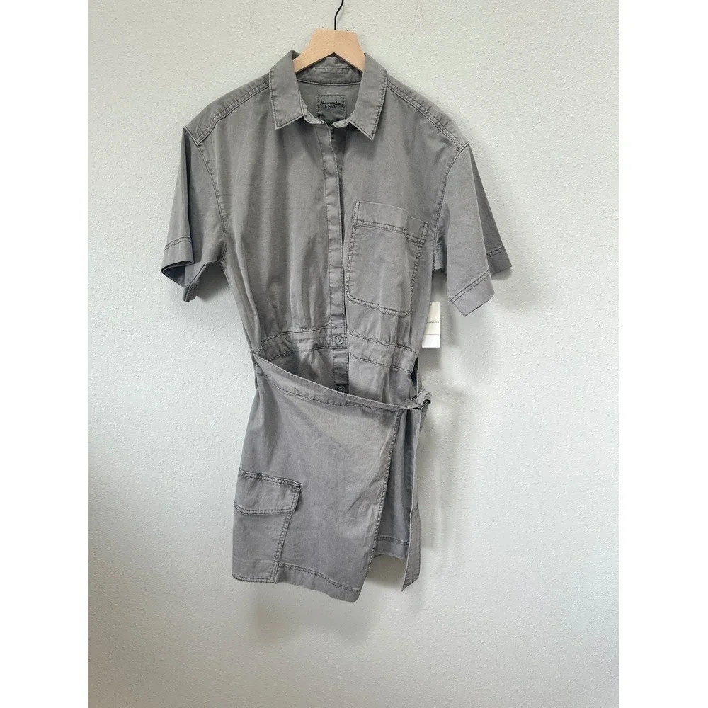 Abercrombie & Fitch Romper Womens‎ MT Grey Utility Wrap Front Garment Dyed NWT